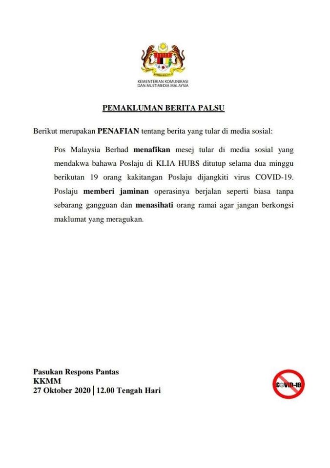 #PKPB #COVID-19 PENAFIAN BERITA PALSU YANG TULAR DI MEDIA SOSIAL