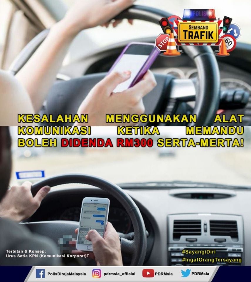 Op Selamat 16 Kesalahan Menggunakan Alat Komunikasi Ketika Memandu Saman Serta Merta Rm300