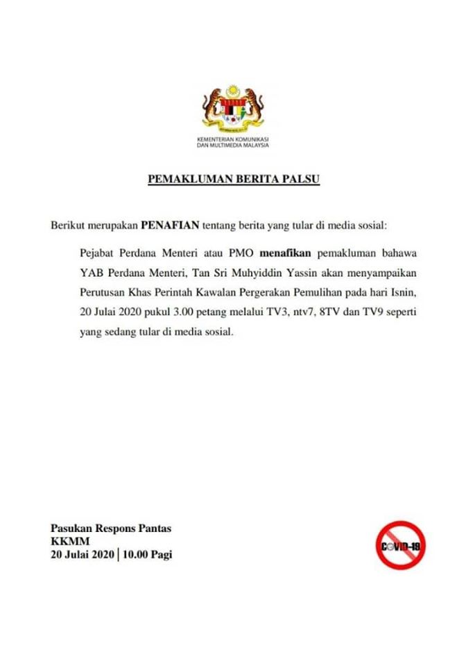 qw #PKPP #COVID-19 PENAFIAN BERITA PALSU YANG TULAR DI MEDIA SOSIAL