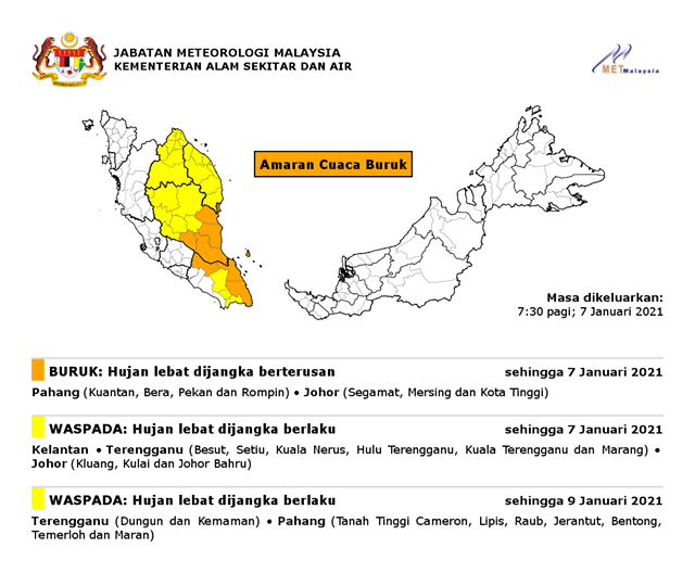 qw Jomberingat Amaran Cuaca Buruk Dan Hujan Lebat Berpanjangan Di Pantai Timur Semenanjung Hari Ini