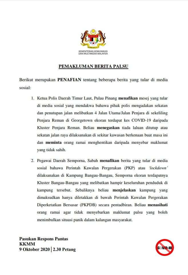 qw #PKPP #COVID-19 PENAFIAN BERITA PALSU YANG TULAR DI MEDIA SOSIAL