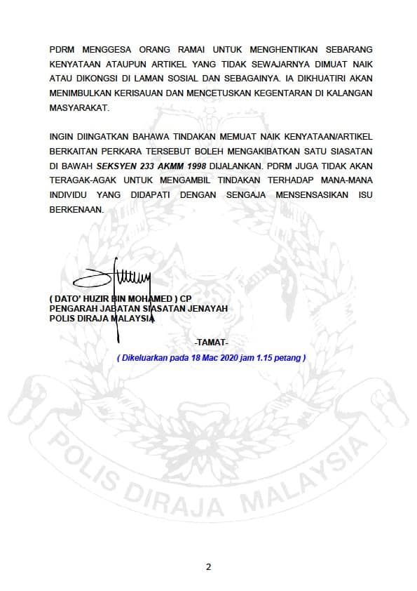 Covid 19 Kenyataan Media Pengarah Jsj