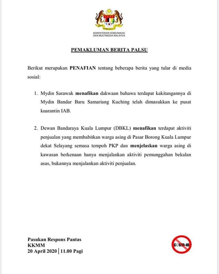 7 #COVID-19 : PENAFIAN BERITA PALSU TULAR DI MEDIA SOSIAL