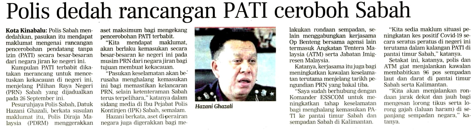 qw Pkpp Covid 19 Op Benteng Keratan Akhbar Pilihan Op Benteng Polis Gerakkan Aset Kekang Pencerobohan Pati Di Sabah