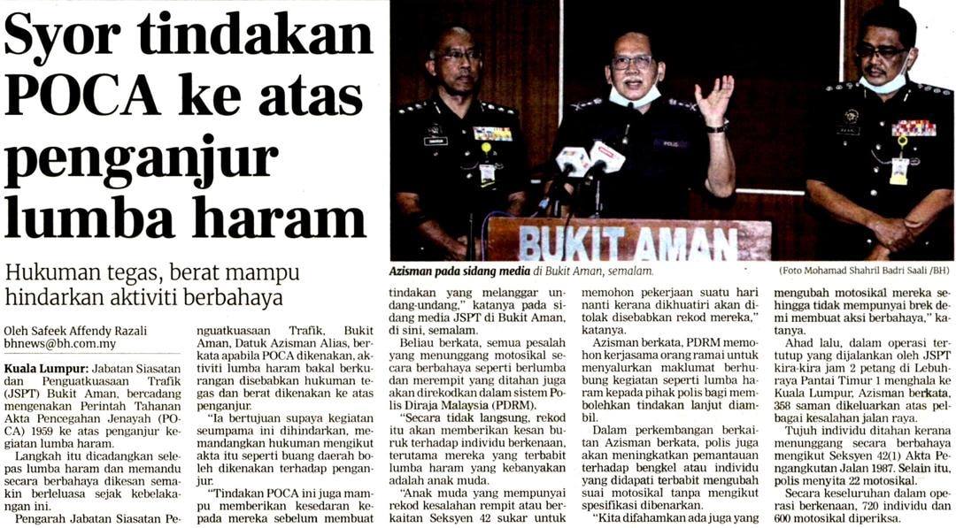 Keratan Akhbar Pilihan Syor Tindakan Poca Ke Atas Penganjur Lumba Haram