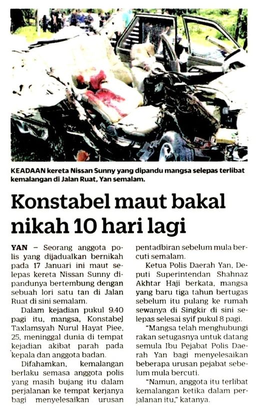 qw Keratan Akhbar Pilihan Al Fatihah Konstabel Polis Maut Bakal Nikah 10 Hari Lagi