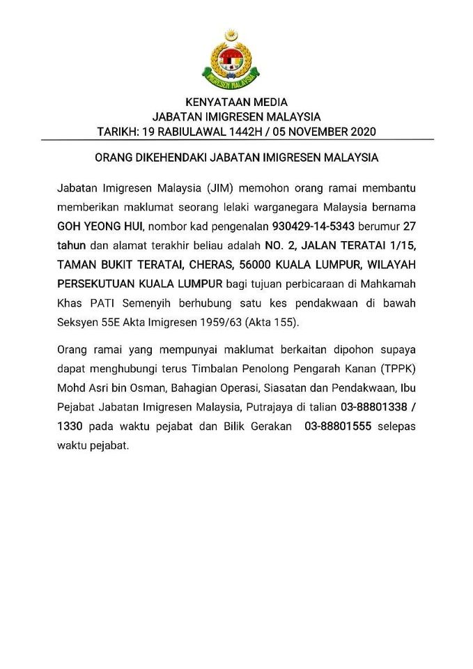qw KENYATAAN MEDIA JABATAN IMIGRESEN MALAYSIA