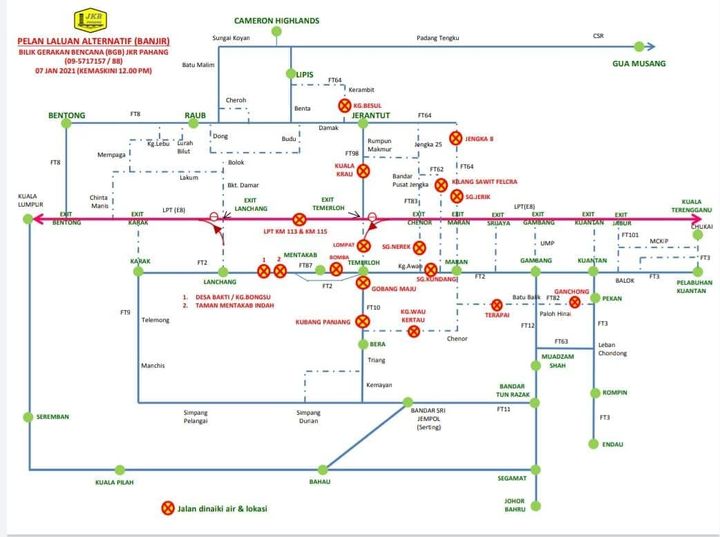 [UPDATE] PENUTUPAN LALUAN BAGI JALAN RAYA DAN LEBUH RAYA DI NEGERI PAHANG