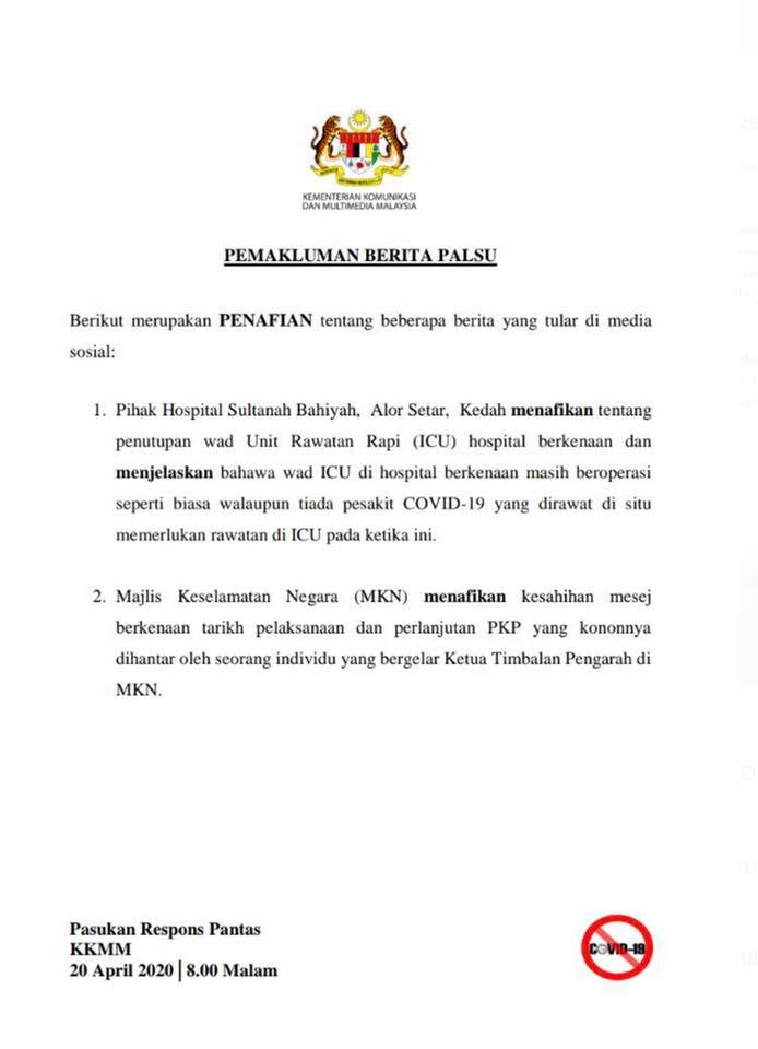11 #COVID-19 - PENAFIAN BERITA PALSU YANG TULAR DI MEDIA SOSIAL