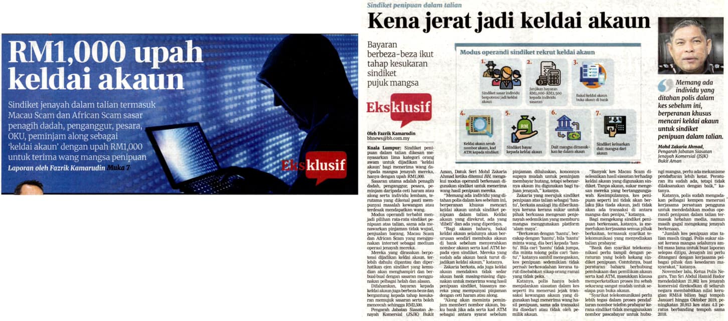 11 Keratan Akhbar Pilihan Kena Jerat Jadi Keldai Akaun