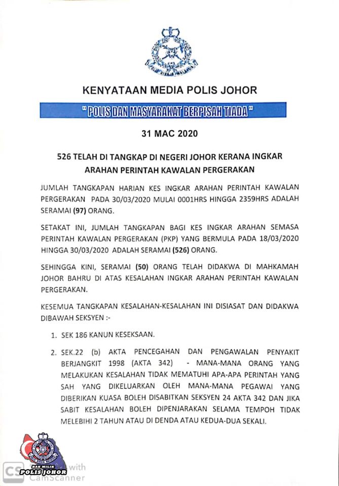 4 #COVID-19 : KENYATAAN MEDIA KETUA POLIS JOHOR