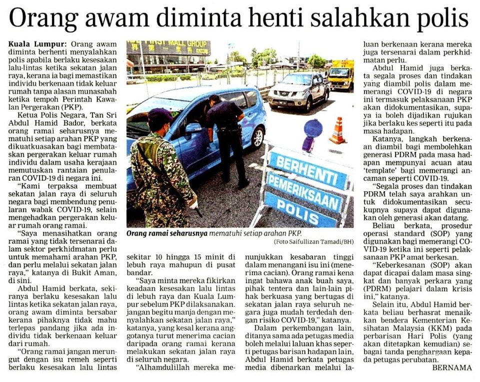 1 Covid 19 Keratan Akhbar Pilihan Jangan Begitu Manja Henti Salahkan Pihak Polis Tegas Kpn