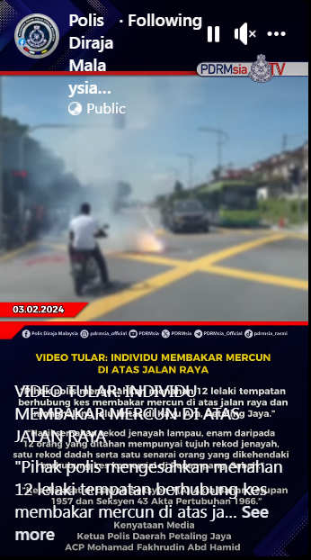 Video Tular Individu Membakar Mercun Di Atas Jalan Raya