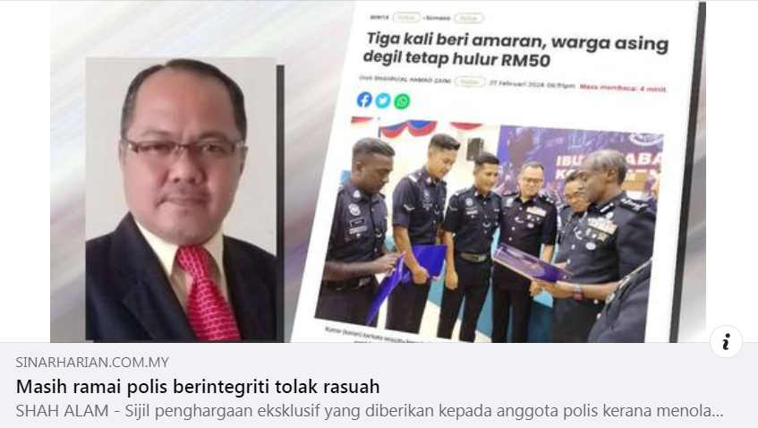 Artikel Pilihan Masih Ramai Polis Berintegriti Tolak Rasuah