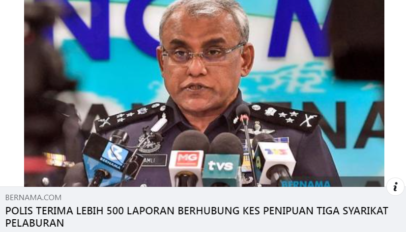 Artikel Pilihan Polis Terima Lebih 500 Laporan Berhubung Kes Penipuan Tiga Syarikat Pelaburan