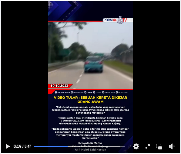 Video Tular Sebuah Kereta Dikejar Orang Awam