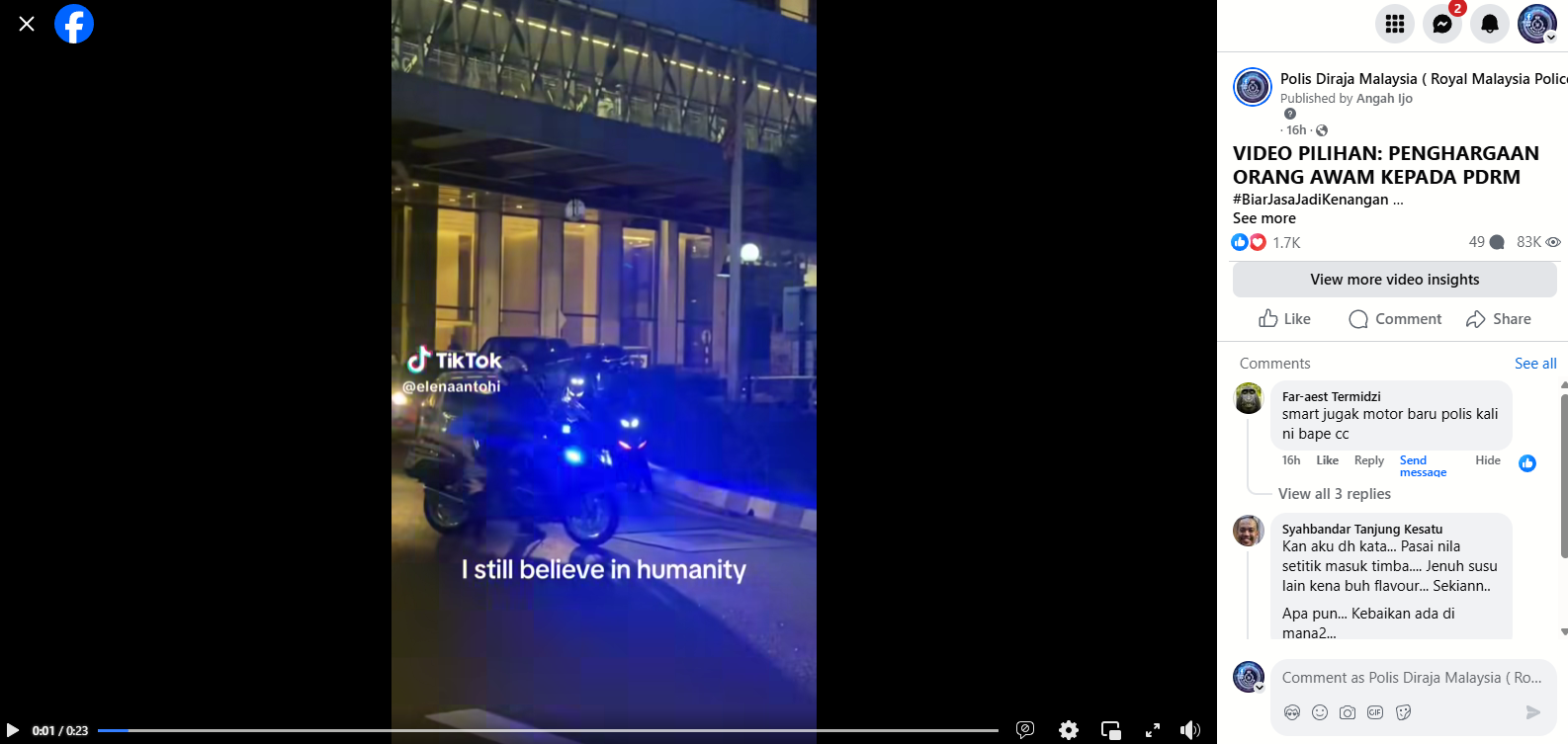 VIDEO PILIHAN: PENGHARGAAN ORANG AWAM KEPADA PDRM