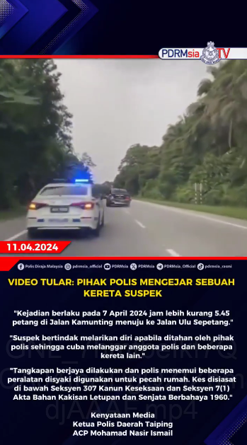 Video Tular Pihak Polis Mengejar Sebuah Kereta Suspek
