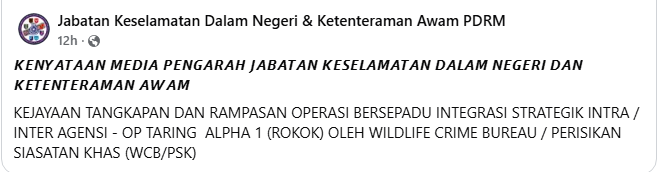 KENYATAAN MEDIA PENGARAH JABATAN KESELAMATAN DALAM NEGERI DAN KETENTERAMAN AWAM