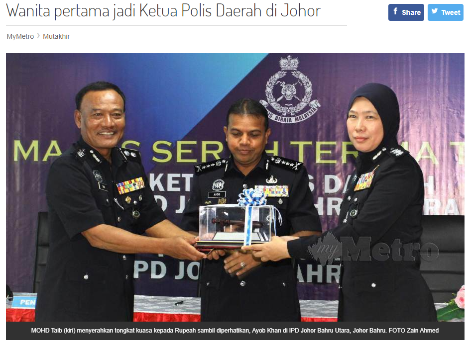 Artikel Pilihan Acp Rupeah Wanita Pertama Jadi Ketua Polis Daerah Di Johor