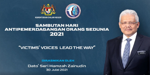 Majlis Perasmian Hari Antipemerdagangan Orang Sedunia 2021 Disempurnakan Oleh Yb Dato Seri Hamzah Zainudin Menteri Dalam Negeri