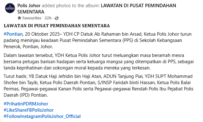 Posting Pilihan Kp Johor Prihatin Santuni Mangsa Banjir Di Pps Sk Penerok
