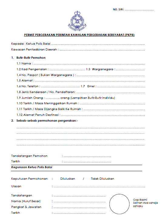 HEBAHAN : MUAT TURUN BORANG PERMIT PERGERAKAN PERINTAH KAWALAN PERGERAKAN BERSYARAT (PKPB)