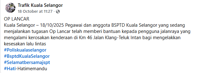 Posting Pilihan Pegawai Dan Anggota Bspt Ipd Kuala Selangor Bantu Tolak Kenderaan Rosak