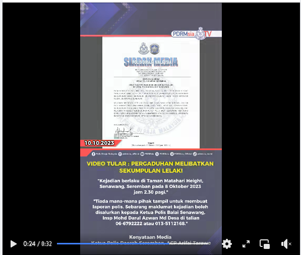 Video Tular Pergaduhan Melibatkan Sekumpulan Lelaki