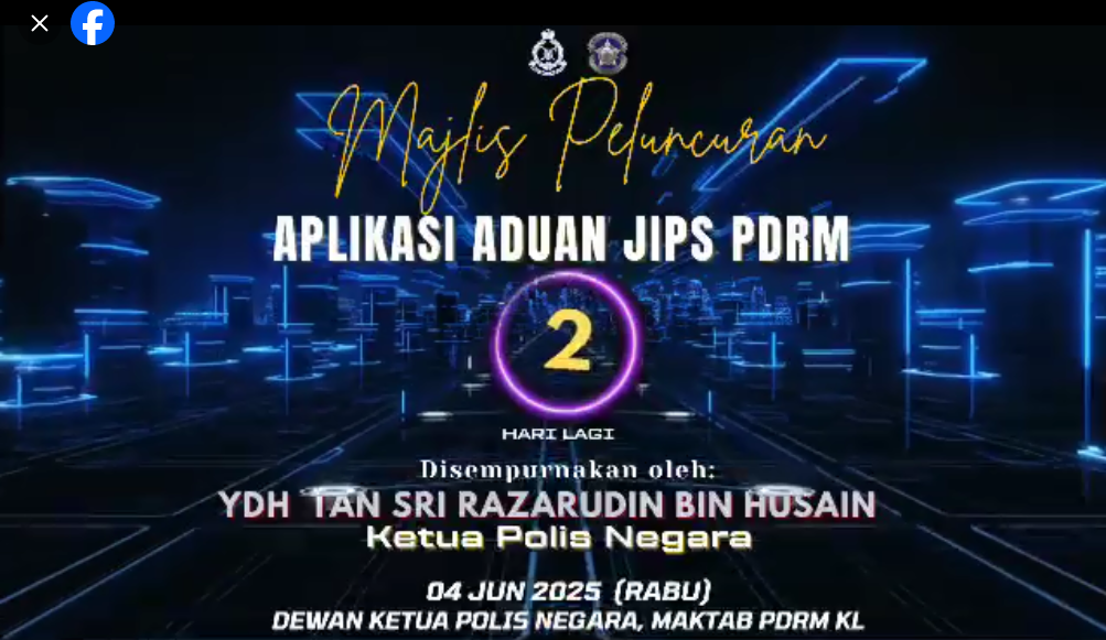Hebahan Countdown Sempena Majlis Peluncuran Aplikasi Aduan Jips Pdrm 2 Hari Lagi