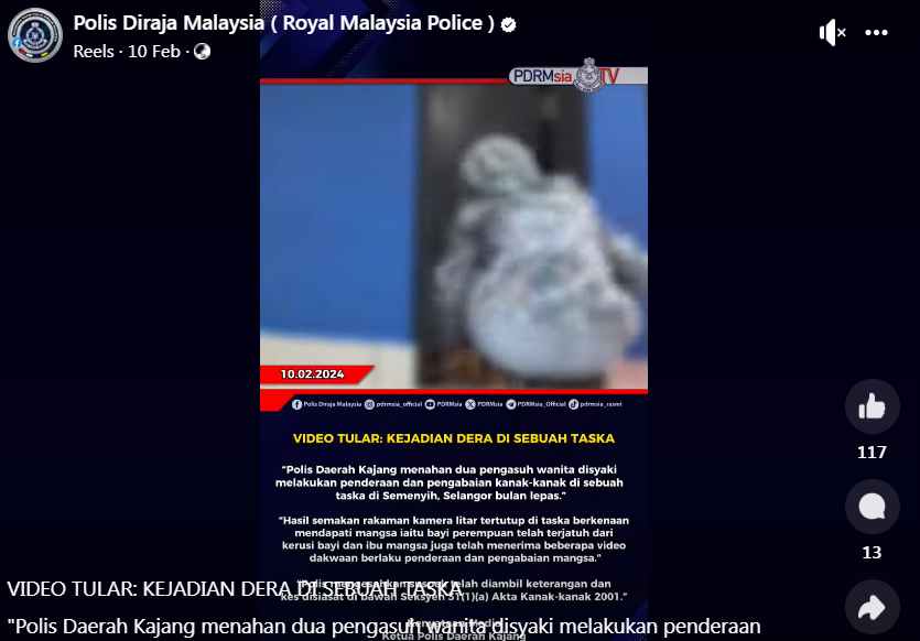 Video Tular Kejadian Dera Di Sebuah Taska