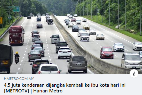Artikel Pilihan Op Selamat 18 4 5 Juta Kenderaan Dijangka Kembali Ke Ibu Kota Hari Ini
