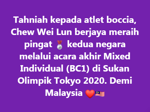Tahniah Kepada Atlet Boccia Chew Wei Lun