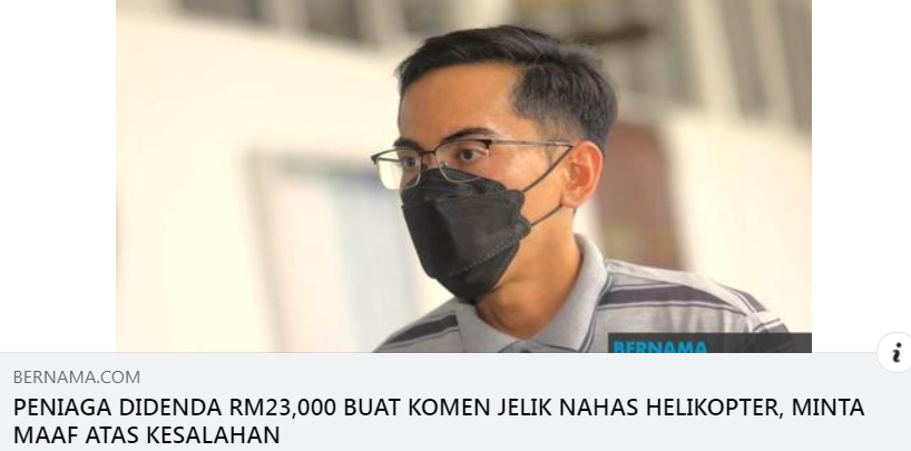 Update Artikel Pilihan Peniaga Didenda Rm23 000 Buat Komen Jelik Nahas Helikopter Minta Maaf Atas Kesalahan