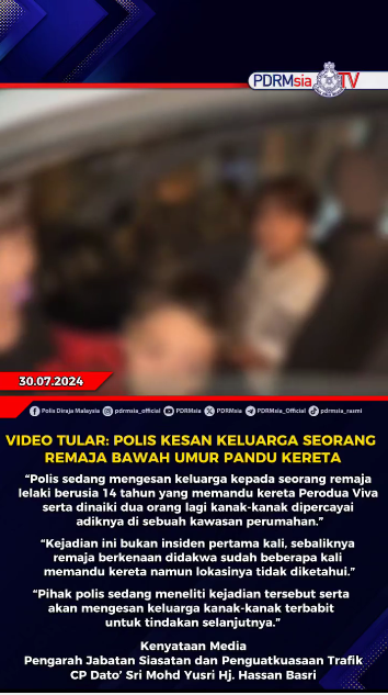 Video Tular Polis Kesan Keluarga Seorang Remaja Bawah Umur Pandu Kereta