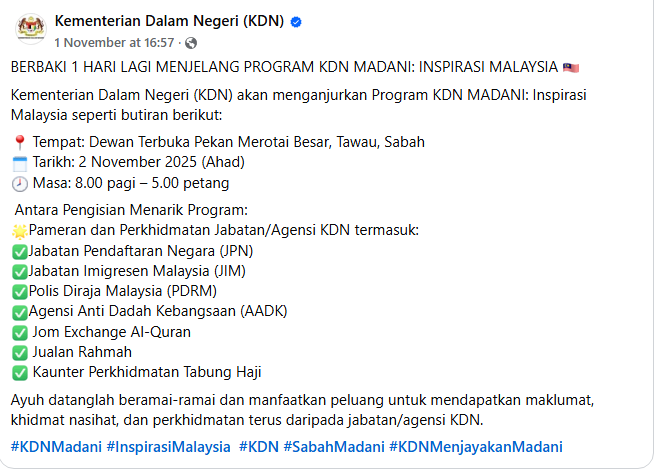Hebahan Countdown Program Kdn Madani 1 Hari Lagi