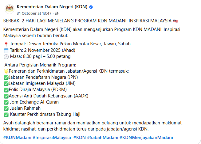 Hebahan Countdown Program Kdn Madani 2 Hari Lagi