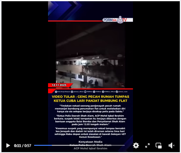 Video Tular Geng Pecah Rumah Tumpas Ketua Cuba Lari Panjat Bumbung Flat
