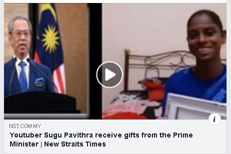 Covid 19 Artikel Pilihan Youtuber Sugu Pavithra Receive Gifts From The Prime Minister