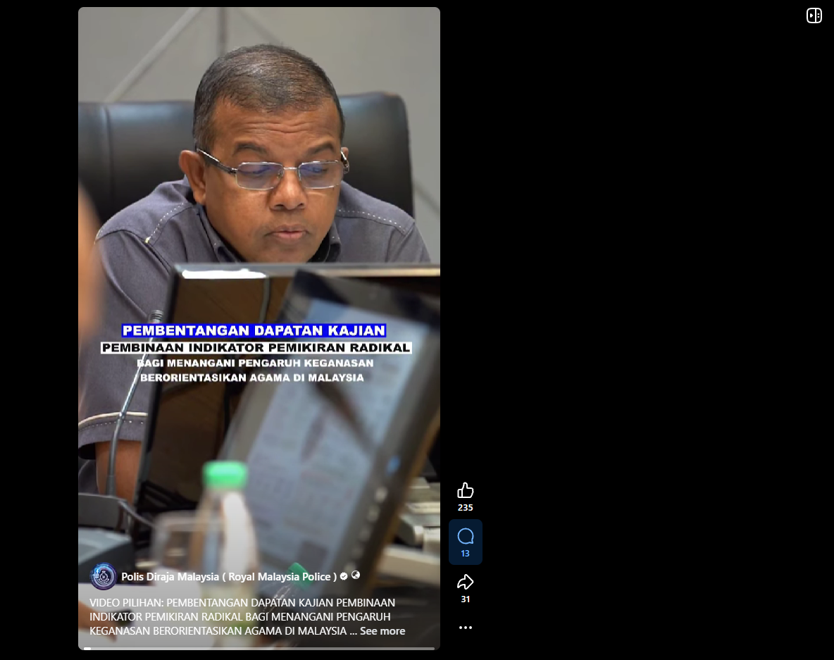Video Pilihan Pembentangan Dapatan Kajian Pembinaan Indikator Pemikiran Radikal Bagi Menangani Pengaruh Keganasan Berorientasikan Agama Di Malaysia