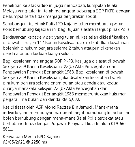 Video Tular Kenyataan Media Ketua Polis Daerah Kajang