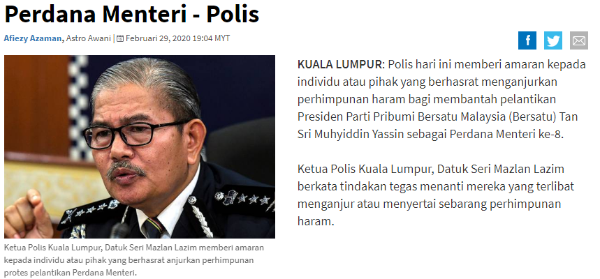 Artikel Pilihan Jangan Sertai Perhimpunan Bantah Pelantikan Perdana Menteri