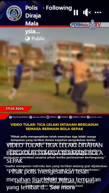 Video Tular Tiga Lelaki Ditahan Bergaduh Semasa Bermain Bola Sepak