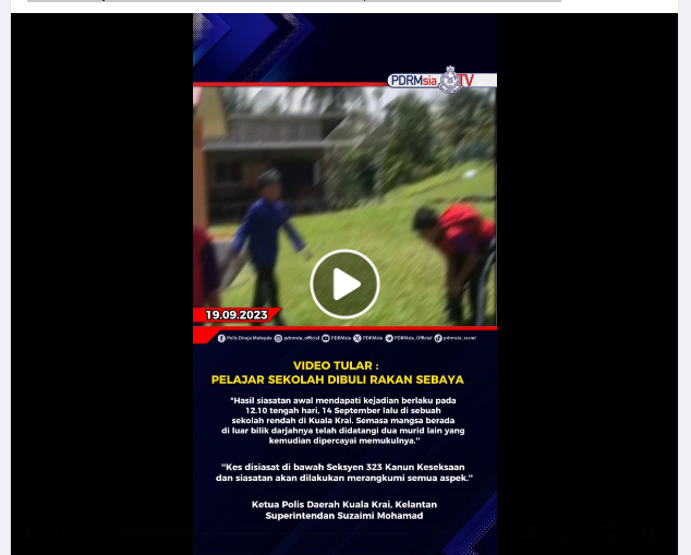 Video Tular Pelajar Sekolah Dibuli Rakan Sebaya