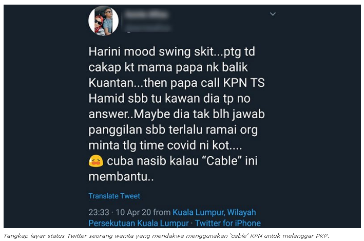 Covid 19 Posting Pilihan Polis Cari Wanita Didakwa Guna Cable Kpn Untuk Langgar Pkp