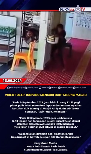 Video Tular Individu Mencuri Duit Tabung Masjid