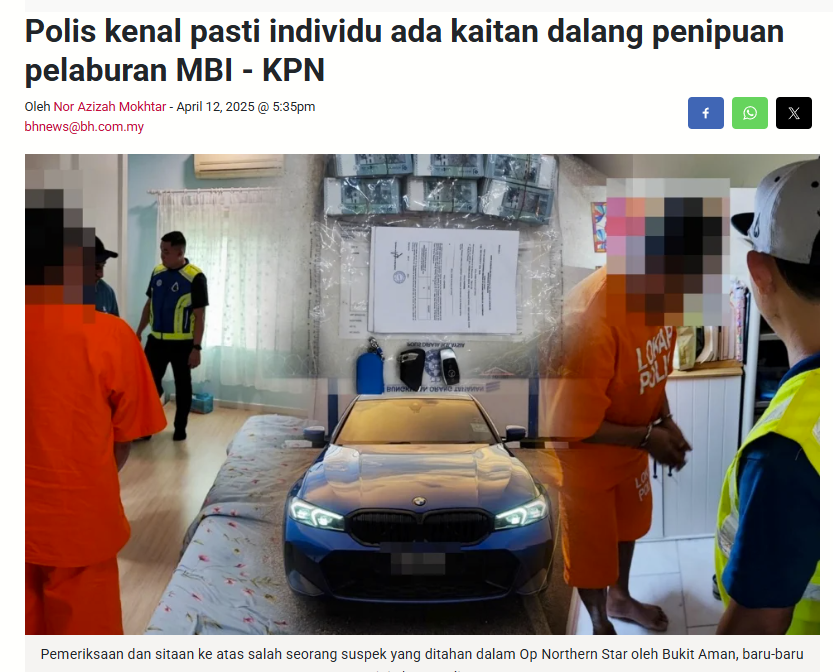 Artikel Pilihan Op Northen Star Polis Kenal Pasti Individu Ada Kaitan Dalang Penipuan Pelaburan Mbi Kpn
