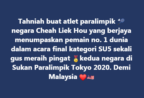 Tahniah Buat Atlet Paralimpik Negara Cheah Liek Hou