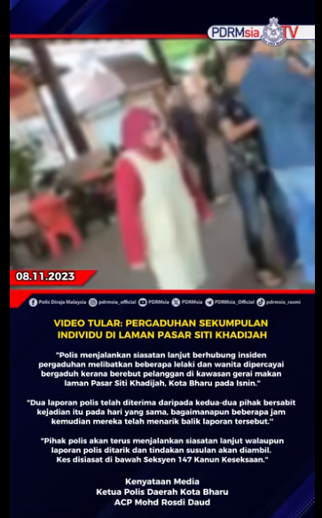 Video Tular Pergaduhan Sekumpulan Individu Di Laman Pasar Siti Khadijah