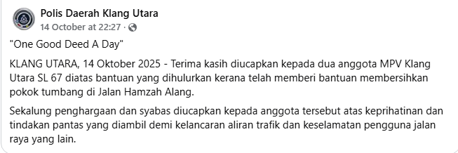 Posting Pilihan Anggota Mpv Klang Utara Bantu Alih Pokok Tumbang Demi Keselamatan Awam